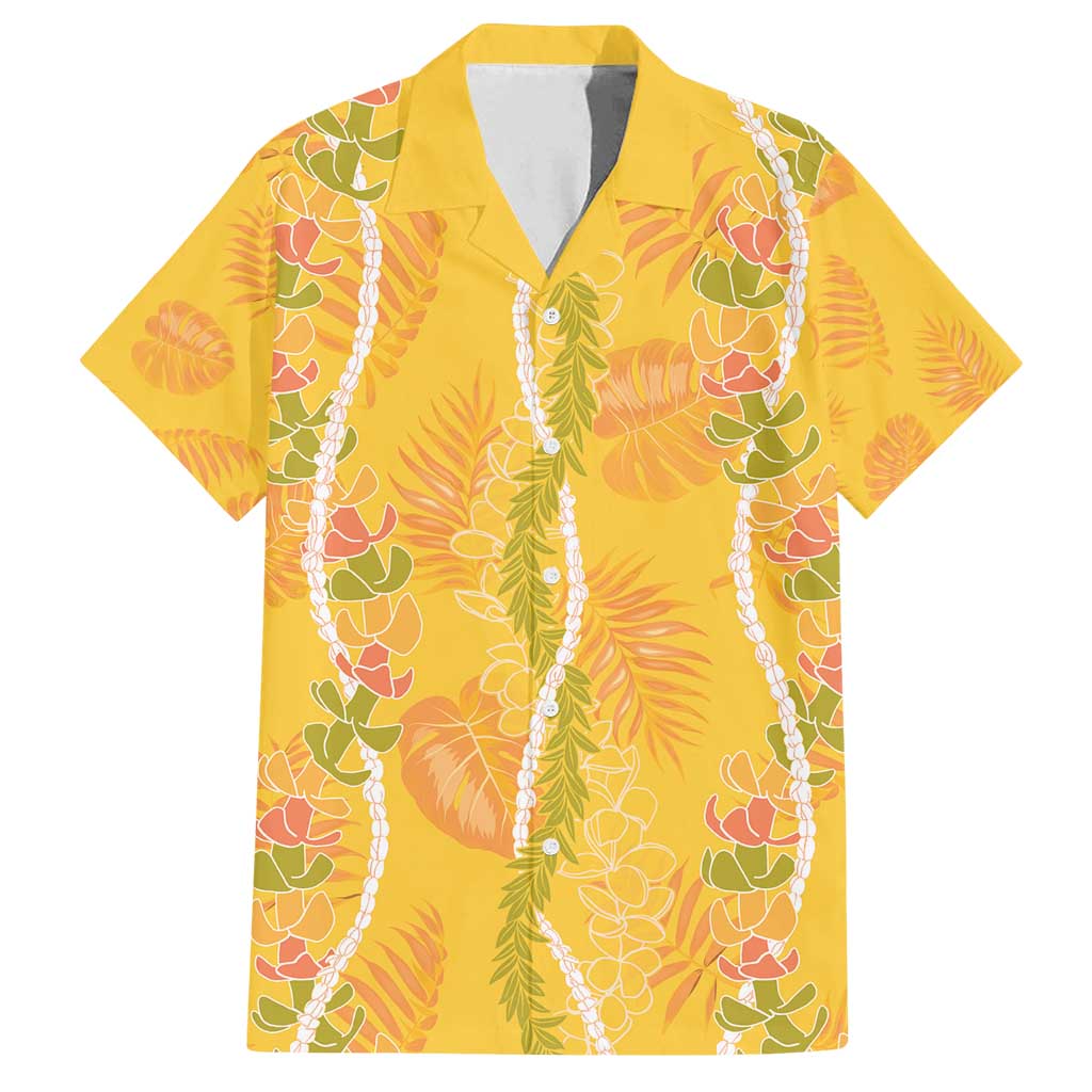 Hawaii Maile Lei Family Matching Off Shoulder Maxi Dress and Hawaiian Shirt With Yellow Monstera Pattern LT05 Dad's Shirt - Short Sleeve Yellow - Polynesian Pride