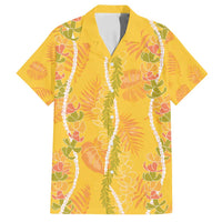 Hawaii Maile Lei Family Matching Off Shoulder Maxi Dress and Hawaiian Shirt With Yellow Monstera Pattern LT05 Dad's Shirt - Short Sleeve Yellow - Polynesian Pride
