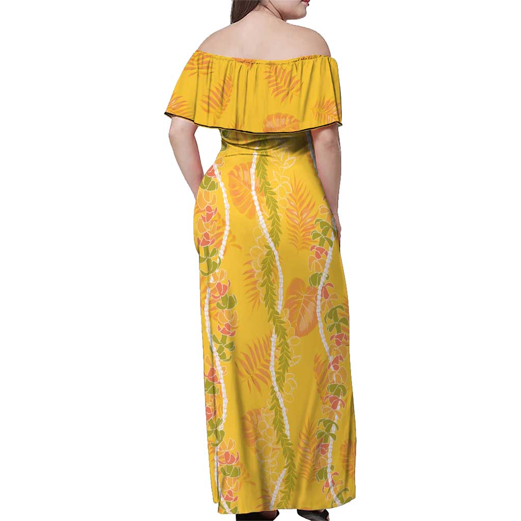 Hawaii Maile Lei Family Matching Off Shoulder Maxi Dress and Hawaiian Shirt With Yellow Monstera Pattern LT05 - Polynesian Pride