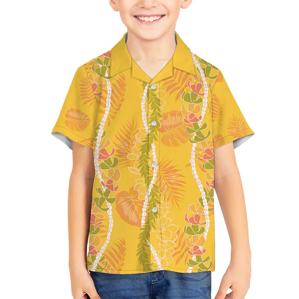 Hawaii Maile Lei Family Matching Off Shoulder Maxi Dress and Hawaiian Shirt With Yellow Monstera Pattern LT05 Son's Shirt Yellow - Polynesian Pride