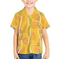 Hawaii Maile Lei Family Matching Off Shoulder Maxi Dress and Hawaiian Shirt With Yellow Monstera Pattern LT05 Son's Shirt Yellow - Polynesian Pride