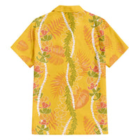 Hawaii Maile Lei Family Matching Off Shoulder Short Dress and Hawaiian Shirt With Yellow Monstera Pattern