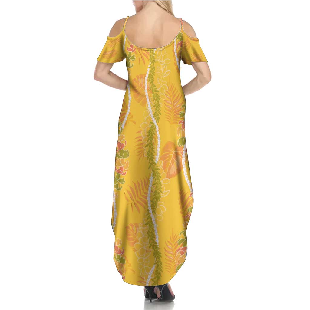 Hawaii Maile Lei Family Matching Summer Maxi Dress and Hawaiian Shirt With Yellow Monstera Pattern