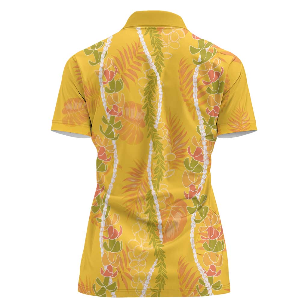 Hawaii Maile Lei Women Polo Shirt With Yellow Monstera Pattern