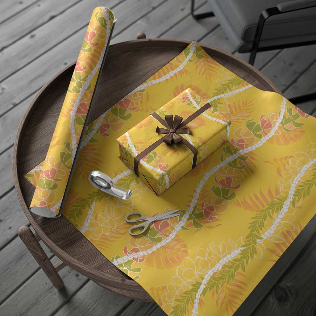 Hawaii Maile Lei Wrapping Paper With Yellow Monstera Pattern - Polynesian Pride