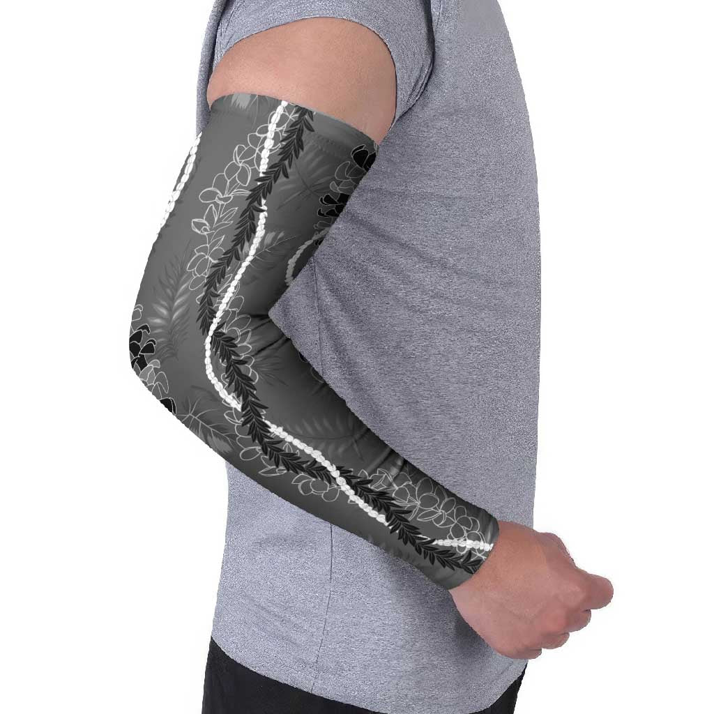 Hawaii Maile Lei Arm Sleeves With Gray Monstera Pattern - Polynesian Pride