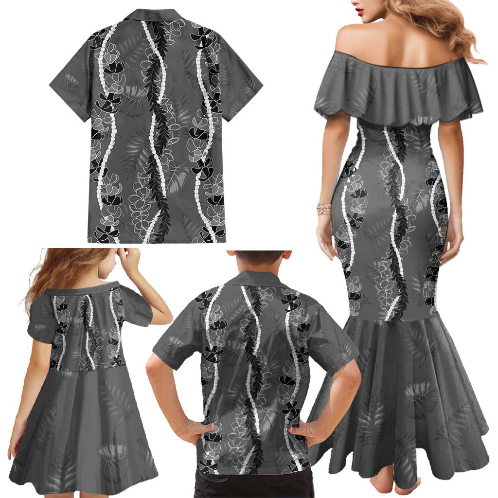 Hawaii Maile Lei Family Matching Mermaid Dress and Hawaiian Shirt With Gray Monstera Pattern LT05 - Polynesian Pride