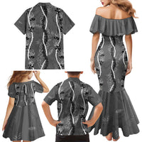Hawaii Maile Lei Family Matching Mermaid Dress and Hawaiian Shirt With Gray Monstera Pattern LT05 - Polynesian Pride