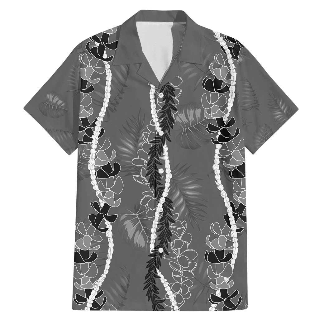 Hawaii Maile Lei Family Matching Mermaid Dress and Hawaiian Shirt With Gray Monstera Pattern LT05 Dad's Shirt - Short Sleeve Gray - Polynesian Pride