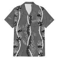 Hawaii Maile Lei Family Matching Mermaid Dress and Hawaiian Shirt With Gray Monstera Pattern LT05 Dad's Shirt - Short Sleeve Gray - Polynesian Pride