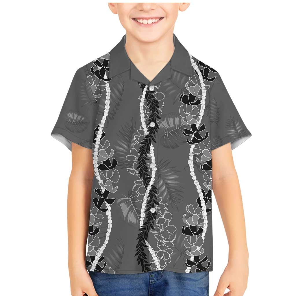 Hawaii Maile Lei Family Matching Mermaid Dress and Hawaiian Shirt With Gray Monstera Pattern LT05 Son's Shirt Gray - Polynesian Pride