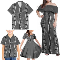 Hawaii Maile Lei Family Matching Off Shoulder Maxi Dress and Hawaiian Shirt With Gray Monstera Pattern LT05 - Polynesian Pride