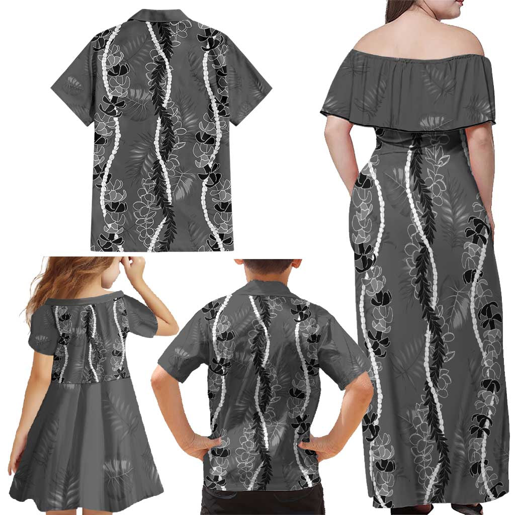 Hawaii Maile Lei Family Matching Off Shoulder Maxi Dress and Hawaiian Shirt With Gray Monstera Pattern LT05 - Polynesian Pride