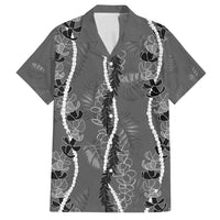 Hawaii Maile Lei Family Matching Off Shoulder Maxi Dress and Hawaiian Shirt With Gray Monstera Pattern LT05 Dad's Shirt - Short Sleeve Gray - Polynesian Pride