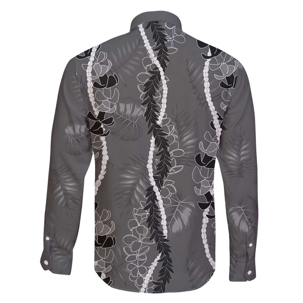 Hawaii Maile Lei Family Matching Off Shoulder Maxi Dress and Hawaiian Shirt With Gray Monstera Pattern LT05 - Polynesian Pride