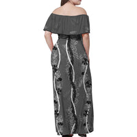 Hawaii Maile Lei Family Matching Off Shoulder Maxi Dress and Hawaiian Shirt With Gray Monstera Pattern LT05 - Polynesian Pride