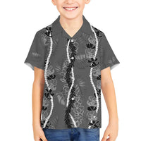 Hawaii Maile Lei Family Matching Puletasi and Hawaiian Shirt With Gray Monstera Pattern