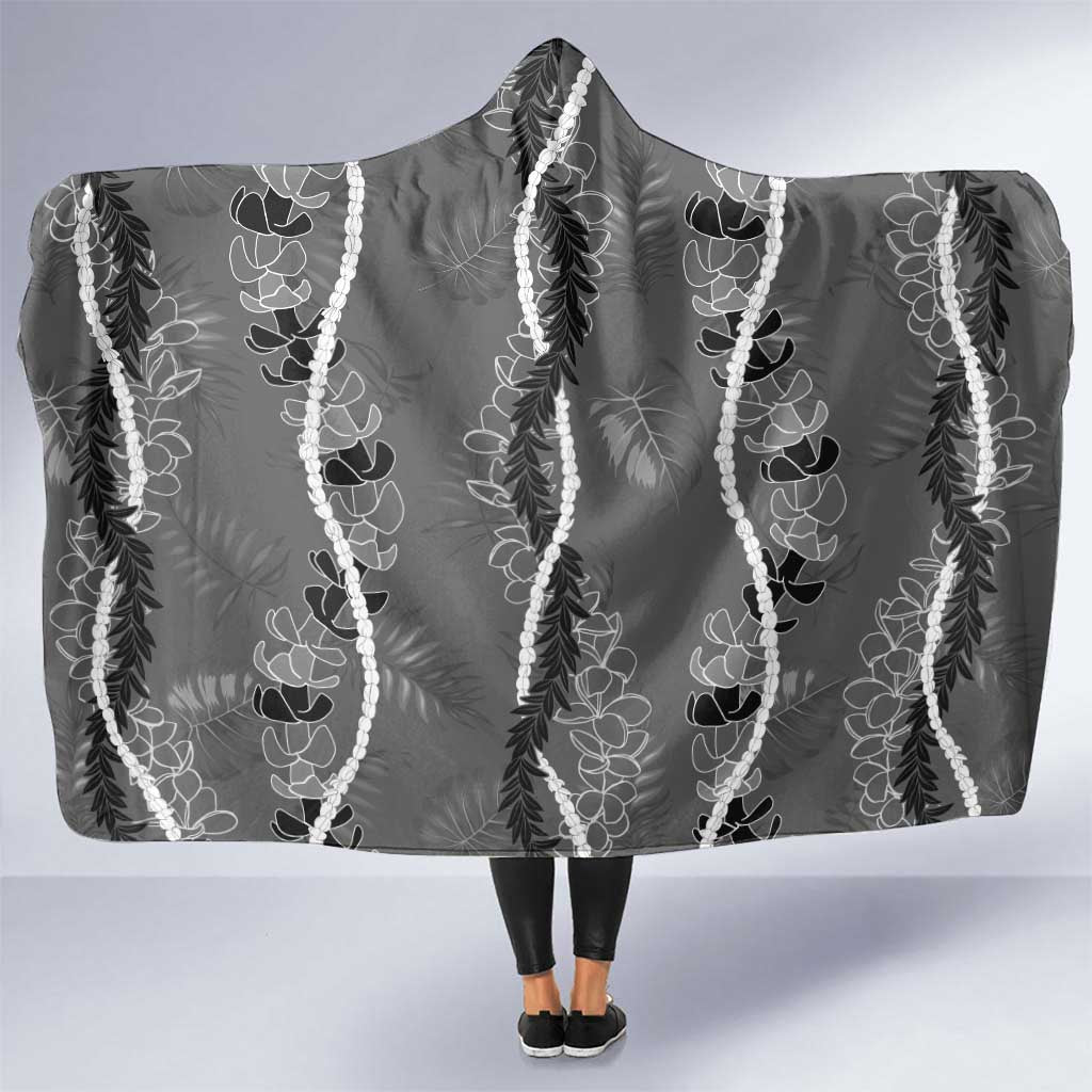 Hawaii Maile Lei Hooded Blanket With Gray Monstera Pattern LT05 One Size Gray - Polynesian Pride
