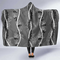 Hawaii Maile Lei Hooded Blanket With Gray Monstera Pattern LT05 One Size Gray - Polynesian Pride