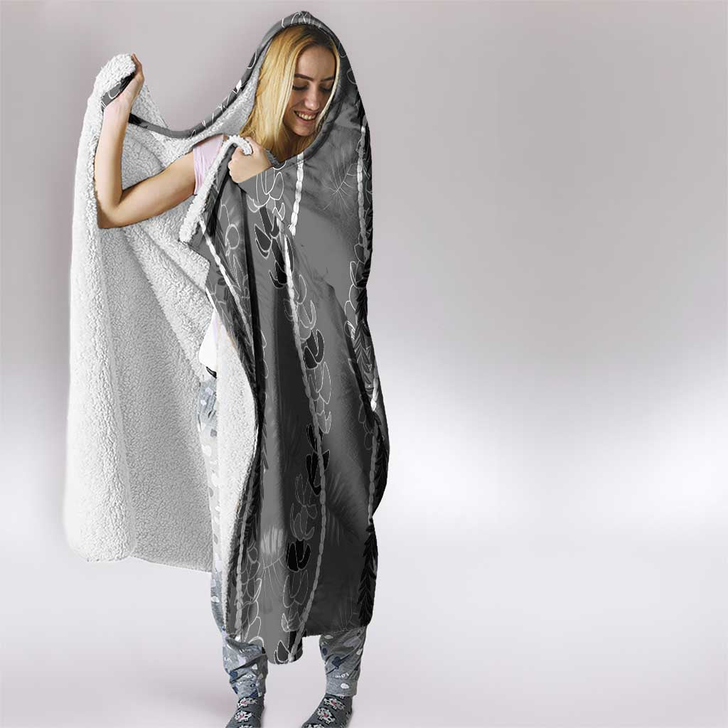 Hawaii Maile Lei Hooded Blanket With Gray Monstera Pattern LT05 - Polynesian Pride