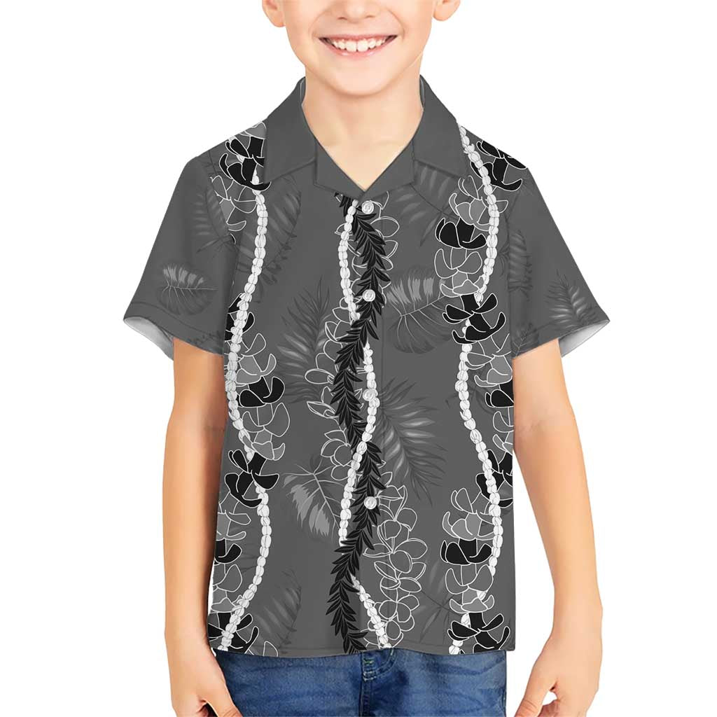 Hawaii Maile Lei Kid Hawaiian Shirt With Gray Monstera Pattern LT05 Kid Gray - Polynesian Pride
