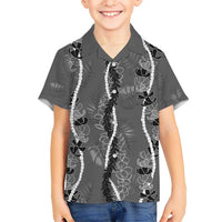 Hawaii Maile Lei Kid Hawaiian Shirt With Gray Monstera Pattern LT05 Kid Gray - Polynesian Pride