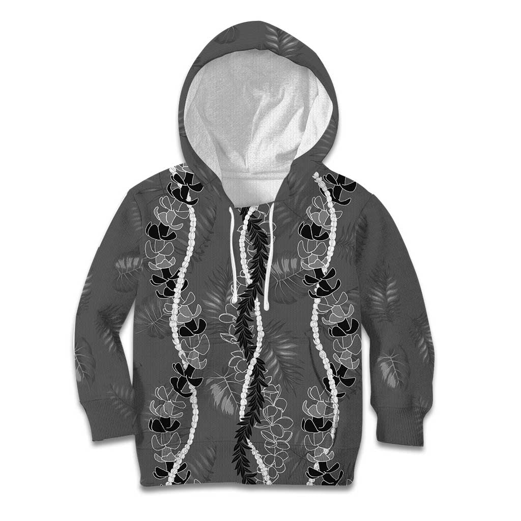 Hawaii Maile Lei Kid Hoodie With Gray Monstera Pattern LT05 Hoodie Gray - Polynesian Pride