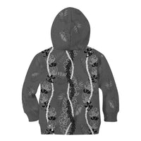 Hawaii Maile Lei Kid Hoodie With Gray Monstera Pattern LT05 - Polynesian Pride