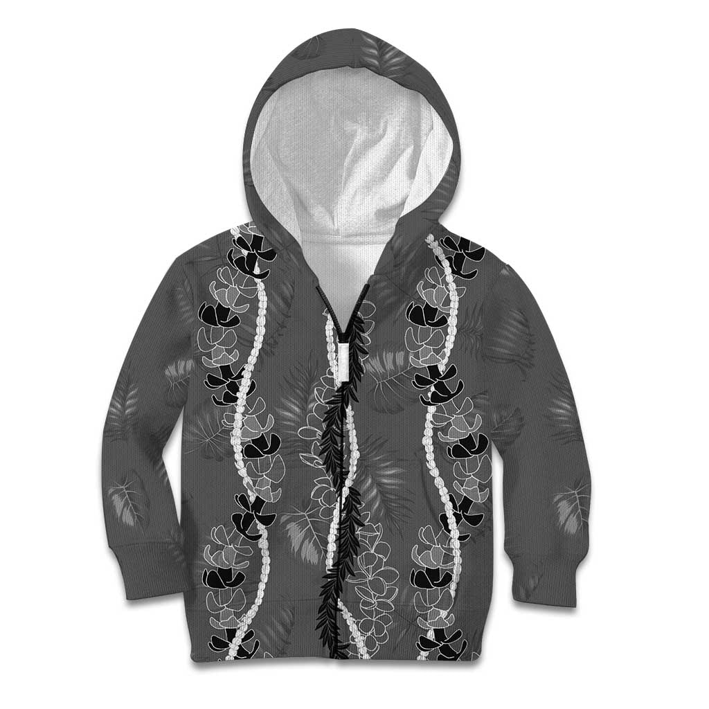 Hawaii Maile Lei Kid Hoodie With Gray Monstera Pattern LT05 Zip Hoodie Gray - Polynesian Pride