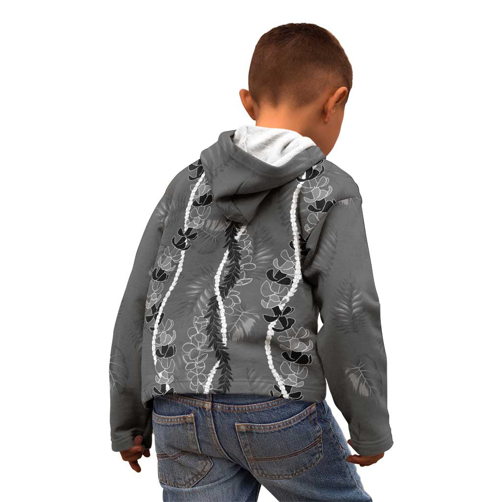 Hawaii Maile Lei Kid Hoodie With Gray Monstera Pattern LT05 - Polynesian Pride