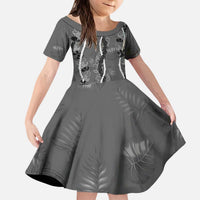 Hawaii Maile Lei Kid Short Sleeve Dress With Gray Monstera Pattern LT05 KID Gray - Polynesian Pride