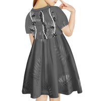 Hawaii Maile Lei Kid Short Sleeve Dress With Gray Monstera Pattern LT05 - Polynesian Pride