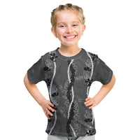Hawaii Maile Lei Kid T Shirt With Gray Monstera Pattern LT05 Gray - Polynesian Pride