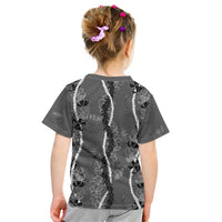 Hawaii Maile Lei Kid T Shirt With Gray Monstera Pattern LT05 - Polynesian Pride