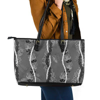 Hawaii Maile Lei Leather Tote Bag With Gray Monstera Pattern LT05 - Polynesian Pride