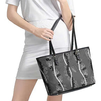Hawaii Maile Lei Leather Tote Bag With Gray Monstera Pattern LT05 - Polynesian Pride