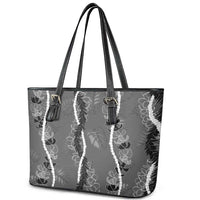 Hawaii Maile Lei Leather Tote Bag With Gray Monstera Pattern LT05 - Polynesian Pride