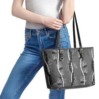 Hawaii Maile Lei Leather Tote Bag With Gray Monstera Pattern LT05 - Polynesian Pride