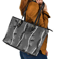 Hawaii Maile Lei Leather Tote Bag With Gray Monstera Pattern LT05 - Polynesian Pride
