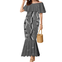 Hawaii Maile Lei Mermaid Dress With Gray Monstera Pattern LT05 Women Gray - Polynesian Pride
