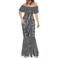 Hawaii Maile Lei Mermaid Dress With Gray Monstera Pattern LT05 - Polynesian Pride