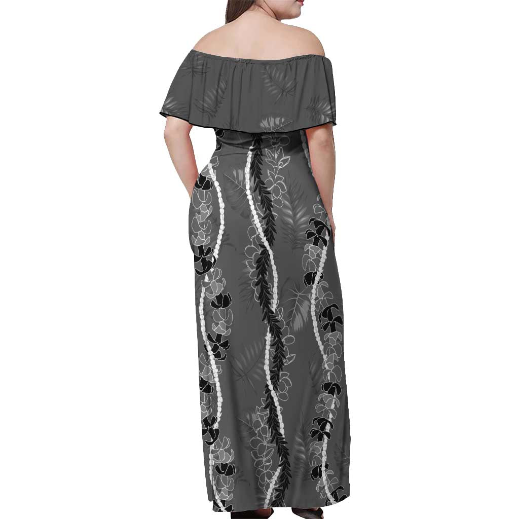 Hawaii Maile Lei Off Shoulder Maxi Dress With Gray Monstera Pattern LT05 - Polynesian Pride
