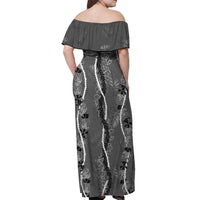 Hawaii Maile Lei Off Shoulder Maxi Dress With Gray Monstera Pattern LT05 - Polynesian Pride