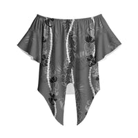 Hawaii Maile Lei Off Shoulder Wrap Waist Top With Gray Monstera Pattern LT05 Gray - Polynesian Pride