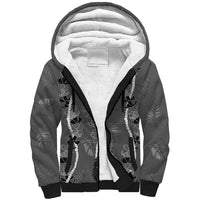 Hawaii Maile Lei Sherpa Hoodie With Gray Monstera Pattern LT05 Unisex Gray - Polynesian Pride