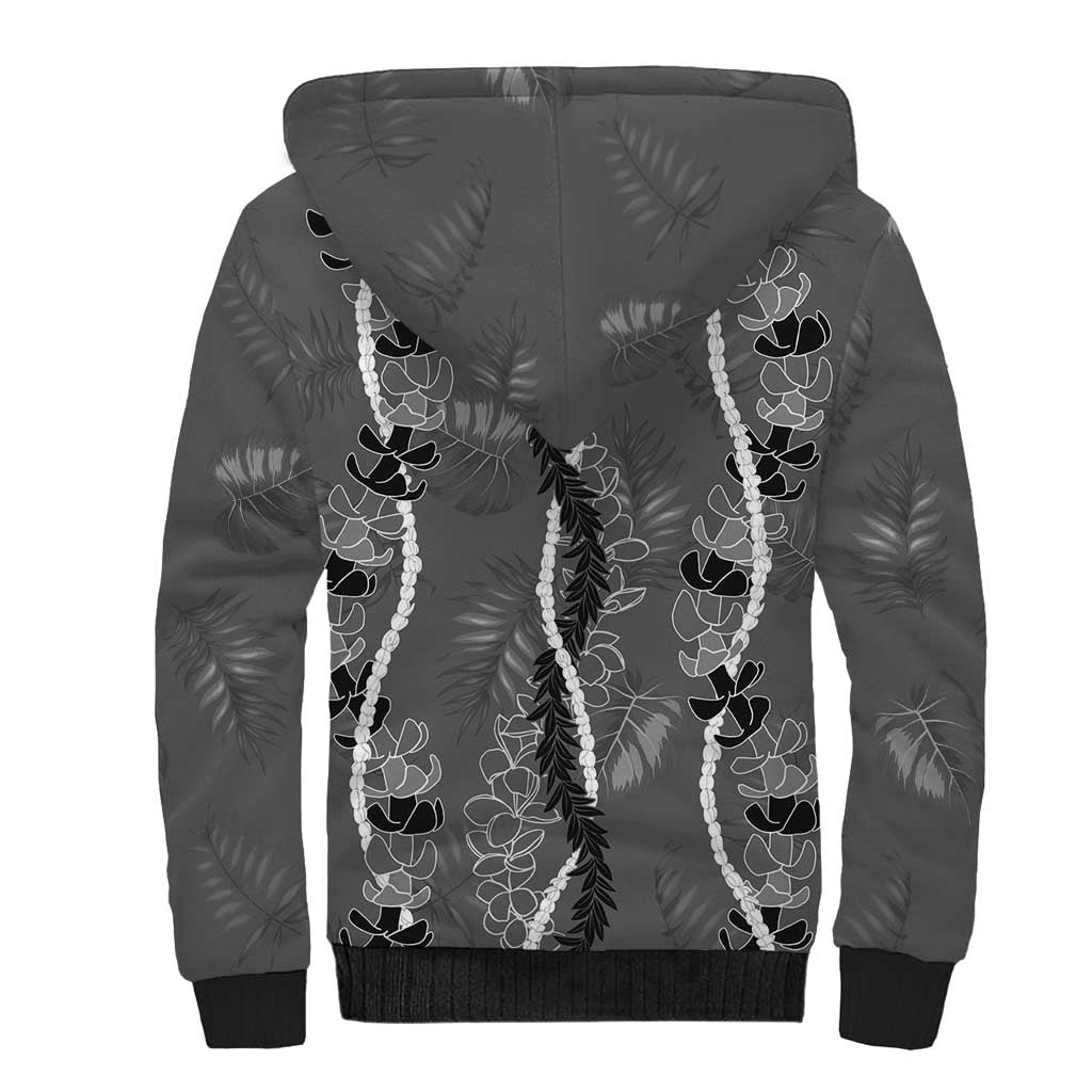 Hawaii Maile Lei Sherpa Hoodie With Gray Monstera Pattern LT05 - Polynesian Pride