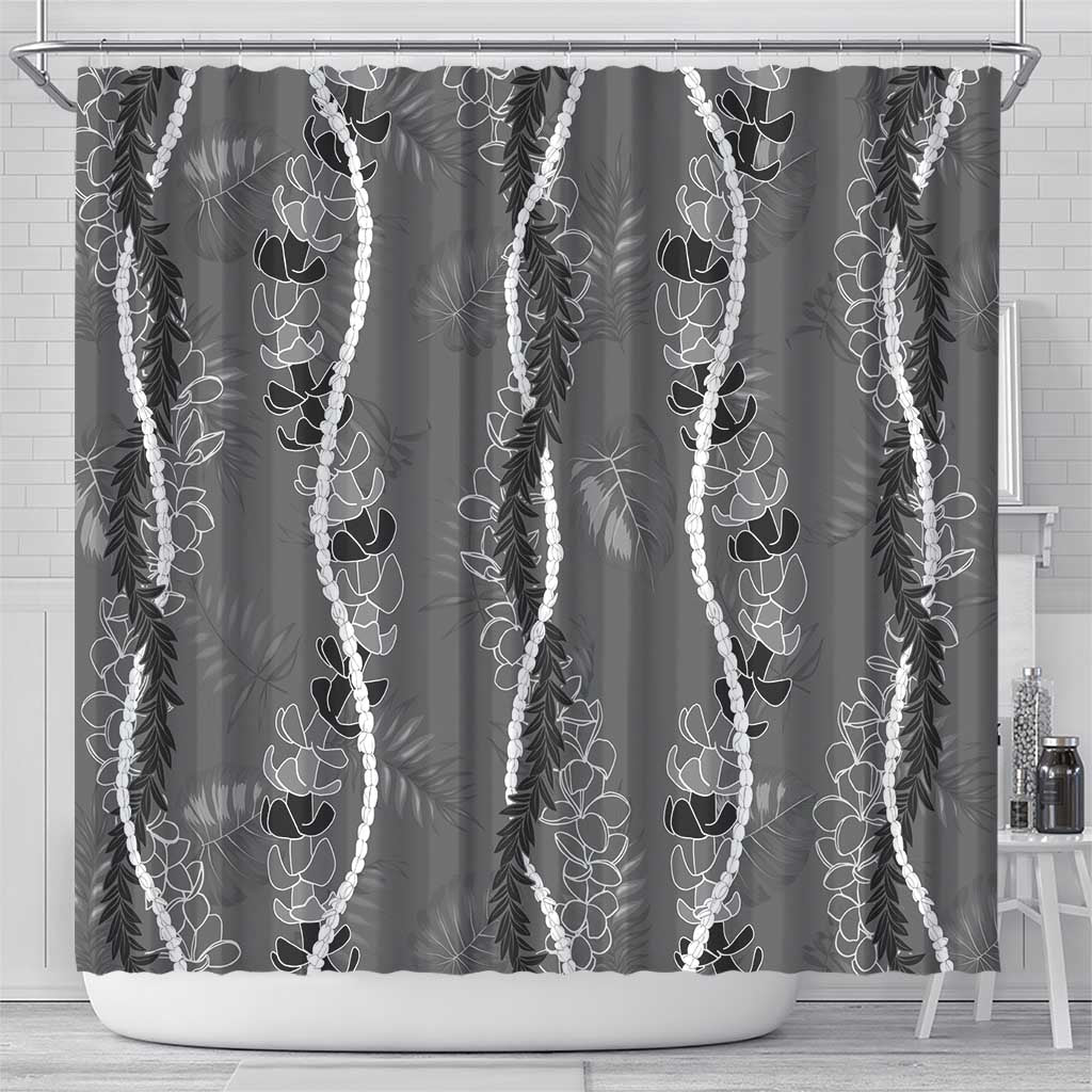 Hawaii Maile Lei Shower Curtain With Gray Monstera Pattern LT05 - Polynesian Pride