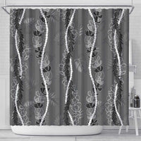 Hawaii Maile Lei Shower Curtain With Gray Monstera Pattern LT05 - Polynesian Pride