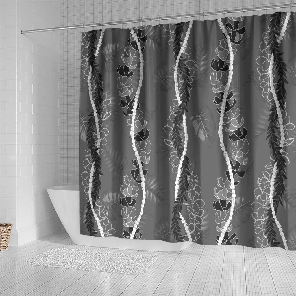 Hawaii Maile Lei Shower Curtain With Gray Monstera Pattern LT05 - Polynesian Pride