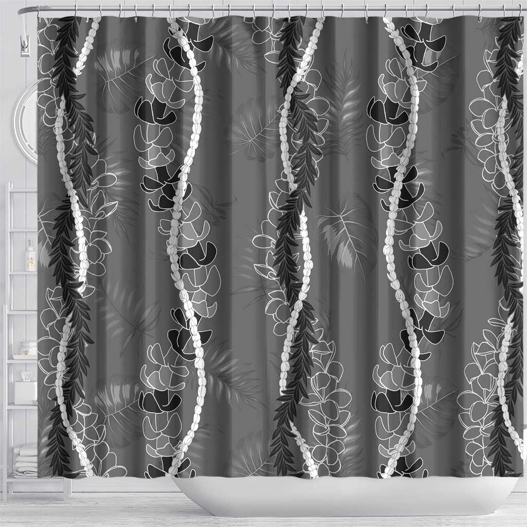 Hawaii Maile Lei Shower Curtain With Gray Monstera Pattern LT05 - Polynesian Pride
